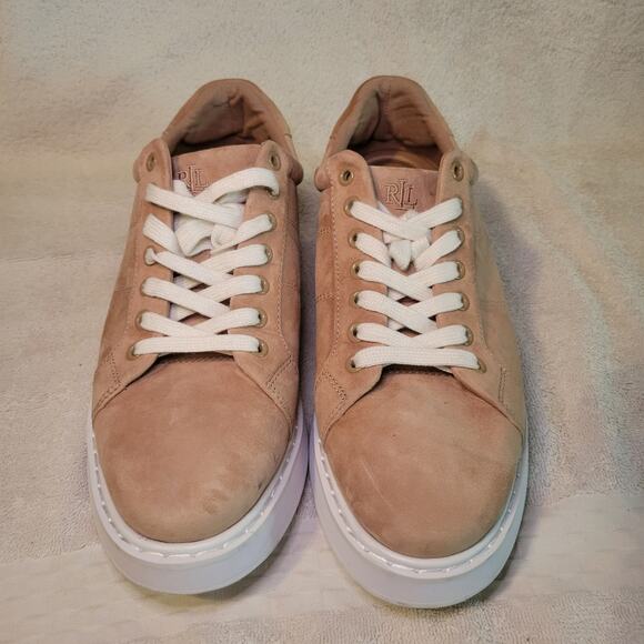 LAUREN RALPH LAUREN ANGELINE Beige Suede Women's Athletic Sneaker Shoe 8.5 - Picture 2 of 9